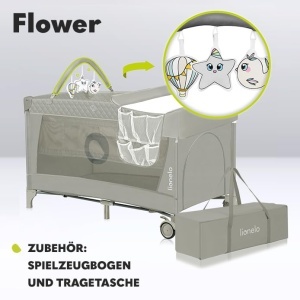 Patut pliabil Lionelo Flower 4in1 cu masuta de infasat si accesorii pentru joaca - Img 8