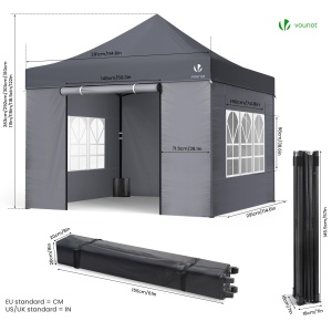Pavilion Pop-Up VOUNOT 3x3m, Stabil, Waterproof, Gri - Img 7