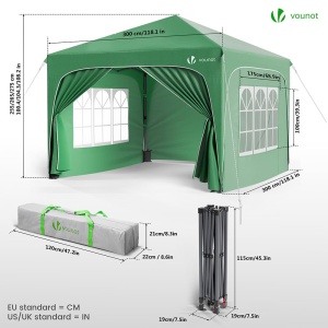 Pavilion VOUNOT 3x3m, impermeabil, cu 4 laterale si 4 saci cu nisip, verde - Img 7