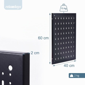Perete pentru unelte Relaxdays, 4 placi, 39 piese accesorii, 60x40 cm, otel, negrurosu - Img 4