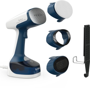 Perie cu abur Tefal Access Steam Easy, timp de incalzire de 15 secunde, 1400 wati, pana la 25 g/min., rezervor de apa de 150 ml, abur, 8 min. tije, cablu de alimentare de 2,6 m, inclusiv accesorii, alb/albastru, DT7170 - Img 1