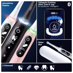 Periuta de dinti electrica Oral-B iO Series 6 Plus Edition, PLUS 3 periute, 5 moduri de periaj pentru ingrijirea dentara, Geanta de calatorie, proiectata de Braun, Negru - Img 8
