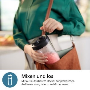 Philips 5000 Series Stand Mixer - Mini Smoothie Maker, lame detasabile, pahar de 700 ml, tehnologie ProBlend Plus, design usor de curatat, elegant, compact. 800 W de putere. Argintiu (HR2764/00) - Img 7