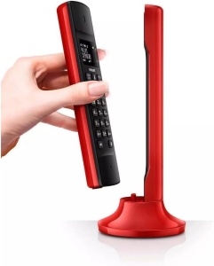 Philips M4502R/34 Telefon fix fara fir, 4,1 cm (1,6"), afisaj LCD, iluminare de fundal, difuzor incorporat, difuzor, sunet HQ, subtire si compact, rosu (compatibil: - Img 4