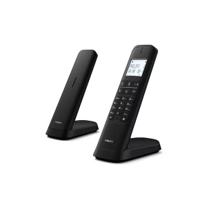 Philips M4702B/12-2 Telefon fara fir DECT de 4,6 cm (11,6"), Afisaj LCD, Iluminare de fundal, Agenda 50 de numere, Difuzor, Butoane programabile, Sunet HQ - Negru (Compatibil: ES,