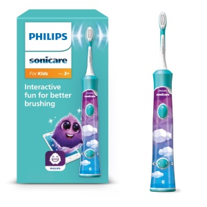 Philips Sonicare For Kids, periuta de dinti electrica sonica cu aplicatie, pentru copii de 3 ani si peste, cu SmarTimer si QuadPacer pentru curatare temeinica, turcoaz, model HX6322/04 - Img 1