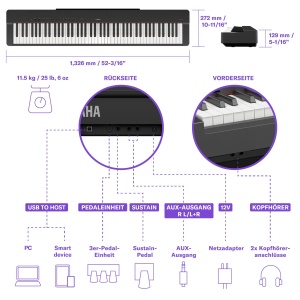 Piano Digital Yamaha P-225, 88 Taste, Culoare Alb, Compact si Portabil - Img 7