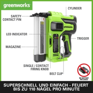 Pistol de cuie Greenworks GD24BN, 110 cuiemin, 24V, 105 cuie capacitate - Img 2
