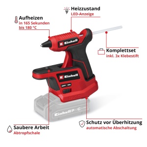 Pistol de lipit cu caldura Einhell TE-CG 187 Li-Solo, 180C, 3 clei - Img 3