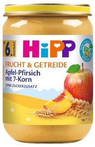 Piure de fructe HiPP cu mere si piersici, 6 x 190g, bio