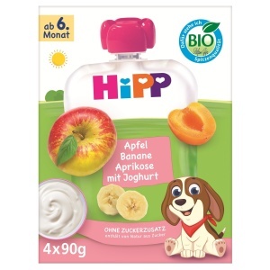 Piure de fructe si iaurt HiPP Bio, 4x90g, fara zahar adaugat, gluten free