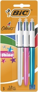 Pix BIC 4 Colour Shine, 4 culori, 2 bucati plus 1 gratuit, metalic