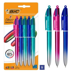 Pix BIC 4 Colours Smooth cu 4 culori, varf mediu de 1mm, set 5 bucati