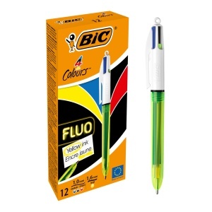 Pix BIC 4 Culori Fluo, 4 nuante, set 12 bucati, ideal pentru birou si scoala