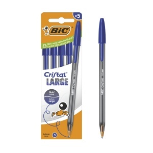 Pix BIC Cristal Large cu varf de 1,6 mm, 5 bucati, cerneala albastra
