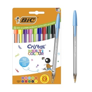 Pix BIC Cristal Multicolour, set 10 bucati, culori neon si clasice, varf 1,6 mm