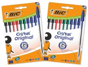 Pix BIC Cristal Original, 2 pungi a cate 10 bucati, culori assortate