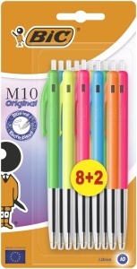 Pix BIC M10, 10 bucati, cu mecanism de apasare, tinta de calitate