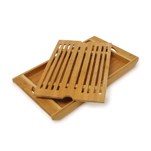 Placa de taiat din bambus Relaxdays, 37x21.5 cm, cu compartiment pentru firimituri