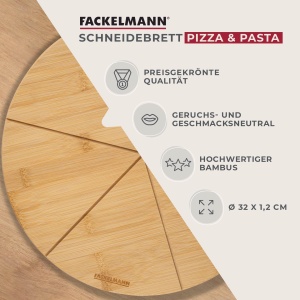 Placa de taiat pentru pizza Fackelmann din bambus, 32 cm, rezistenta la acizi, maro - Img 2