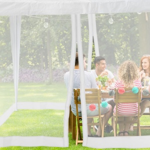 Plasa de tantari Relaxdays pentru foisor de 3 x 3 m, 2 panouri laterale, cu fermoar si velcro, plasa de tantari XL de 12 m, alba - Img 3