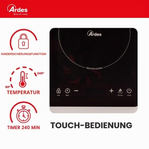 Plita electrica Ardes KOOKIE DUO 2000W 1500W, 2 zone inductie, neagra - Img 7