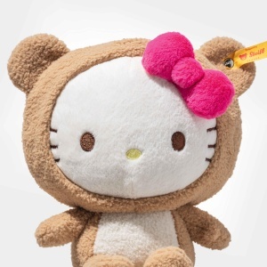 Plush Hello Kitty Steiff 20cm, Costum de Urs, Alb, Abneable Kapuze - Img 6