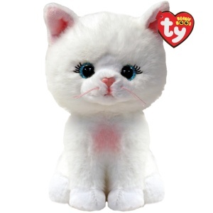 Plush Toy TY Beanie Boos Amelia - Pisica cu Ochi Stralucitori, 15 cm, AlbRoz