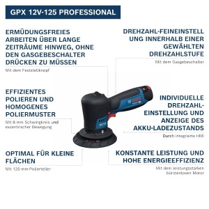 Polizor excentric Bosch Professional GPX 12V-125, 12V, 125 mm, motor fara perii - Img 2