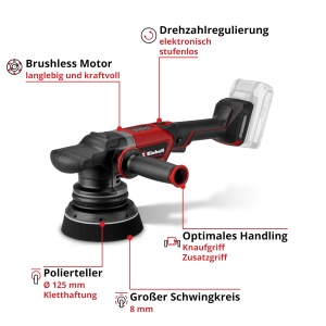 Polizor Excentric cu Acumulator Einhell CP-EP 18125 Li BL-Solo, Motor Fara Perii, 125 mm - Img 3