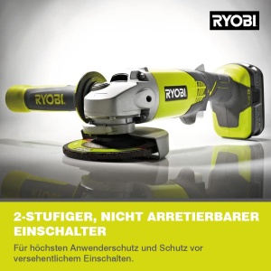 Polizor unghiular cu acumulator RYOBI 18 V ONE+, diametru disc 115 mm, incl. baterie de 2,0 Ah si incarcator R18AG-140S - Img 4