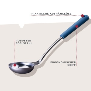 Polonic Fackelmann Essential din otel inoxidabil cu maner albastru inchis ergonomic ideal pentru supe si ciorbe - Img 2