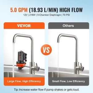 Pompa de apa VEVOR 12V, 18,93 Lmin, 5 camere, presiune ajustabila 40-100 PSI - Img 2