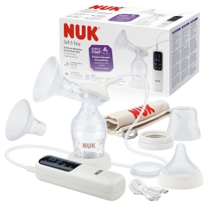 Pompa electrica de san NUK Soft Easy, cu accesorii din silicon, compacta si silentioasa
