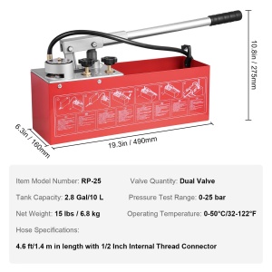 Pompa hidraulica manuala VEVOR RP-25 25 Bar rezervor 10L sistem cu dublu ventil - Img 7