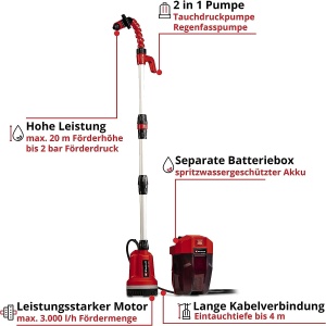 Pompa submersibila cu acumulator GE-PP 18 RB Li-Solo Power X-Change 18 V presiune de refulare max 2 bari max 3000 Lh cutie de baterii flexibila fara b - Img 3