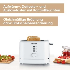 Prajitor de paine automat SEVERIN, pentru 2 felii, atasament pentru role din otel inoxidabil, functie de incalzire si dezghetare, grad reglabil de rumenire, oprire automata, 850 W, alb, AT 4324 - Img 2