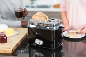 Prajitor de paine Russell Hobbs [pentru 2 felii] Retro din otel inoxidabil negru (afisaj cu numaratoare inversa in design retro, inclusiv atasament pentru chifle, 6 niveluri de rumenire + functie de dezghetare si incalzire, 1300W) Vintage 21681-56 - Img 8