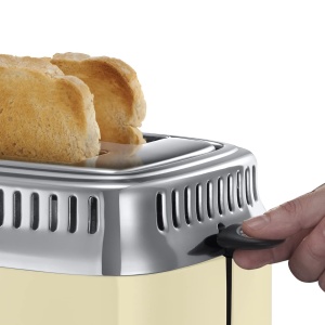 Prajitor de paine Russell Hobbs [pentru 2 felii] Retro Stainless Steel Cream (afisaj cu numaratoare inversa in design retro, inclusiv atasament pentru chifla, 6 niveluri de rumenire + functie de dezghetare si incalzire, 1300W) Vintage 21682-56 - Img 6