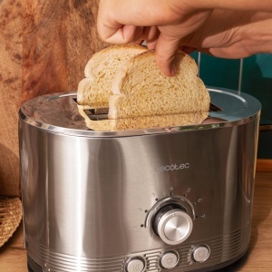 Prajitor de paine vertical din otel inoxidabil Cecotec cu dubluShort Slot Shine&Toast Double. 850W, capacitate pentru 2 felii, fante largi de 3,8 cm, inel usor, 7 niveluri de prajire, bare superioare - Img 4