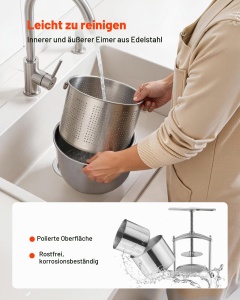 Presa manuala pentru fructe VEVOR SFP-6L din otel inoxidabil, 6 L, cu maner T - Img 4