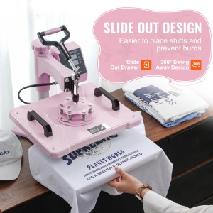 Presa termica multifunctionala VEVOR SJY-H12151M, 1050W, 30x38 cm, roz - Img 5