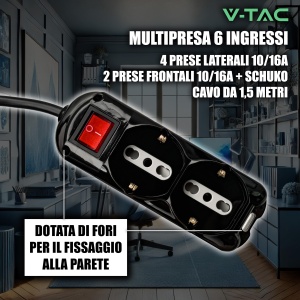 Priza multipla V-TAC, 6 prize, 1.5 m cablu, neagra, cu intrerupator - Img 4