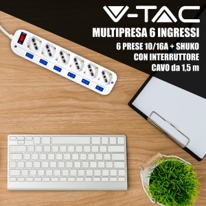 Priza multipla V-TAC cu 6 socketi, 1016 A, 1.5m cablu, culoare alba - Img 3