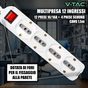 Priza multipla V-TAC cu 8 iesiri si cablu de 1,5 m, 1016 A, culoare alba - Img 3