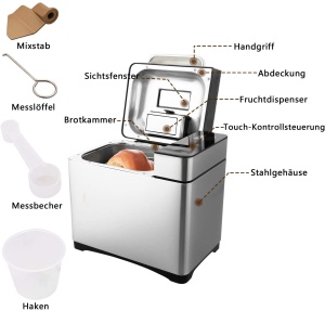 Producator de paine 710W Baking Master cu cutie automata de ingrediente, 19 programe, filtru de paine din otel inoxidabil complet automat cu functie de sincronizare de 15 ore, fereastra de vizualizare argintiu - Img 3