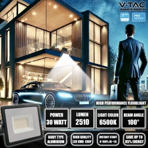 Proiector LED V-TAC 30W, 2510 Lumen, IP65, Aluminium, Culoare Neagra - Img 3
