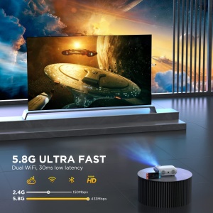 Proiector portabil 5G + 2.4G WiFi Bluetooth 5.0, 1080P Proiector portabil Proiector Home Theater de 7500 de lumeni Mini proiector de 100.000 de ore cu difuzor DSP incorporat - Img 3