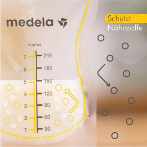Punga de lapte matern de unica folosinta Medela Easy Pour 210ml - Design rezistent la scurgeri cu protectie impotriva laptelui - Pungi de depozitare fara BPA - Pachet de 50 - Img 3