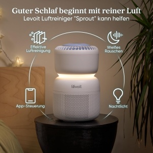 Purificator de aer Levoit HEPA cu 5 senzori, filtru de aer impotriva polenului de praf de mucegai de 99,97%, afisaj in timp real al calitatii aerului, control al aplicatiei, lumina de noapte si zgomot alb pentru un somn mai bun, Sprout - Img 2